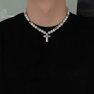 Bijoux haut de gamme hip hop collier de perles croix zircone réglable à l'ancienne pour hommes - Product Image 3