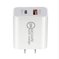 Adaptateur de charge rapide PD double port USB A + Type C 20W OEM avec prise américaine pour téléphone portable, chargeur de voyage 18W