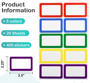 5 Color MF <b>Labels</b>, 57x89mm, Flat Pack with Barcode, Removable Adhesive <b>Name</b> Tags for Identification - Product Image 4