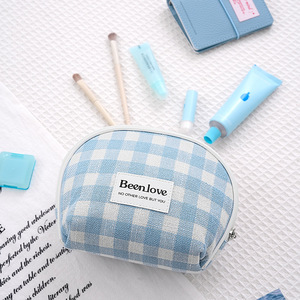 Beenlove <b>Makeup</b> Bag Medium Size Portable Travel Cosmetic <b>Case</b> Blue Checkered Pattern - Product Image 1