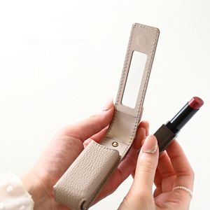 HR PU Leather <b>Lipstick</b> <b>Case</b> with Mirror Elegant Single <b>Lipstick</b> <b>case</b> Multi-Function Lip Balm <b>Case</b> for Women Girls - Product Image 1