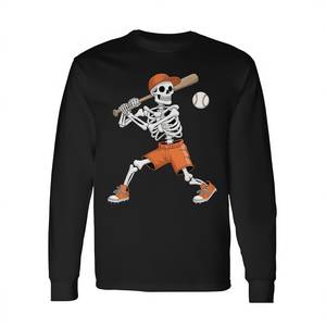Camiseta de manga larga con estampado digital de béisbol y calaveras para Halloween, unisex, cuello redondo, para adultos, deportes y juegos - Product Image 2