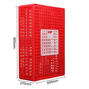 Caja de plástico HDPE para transporte de pollos, puerta superior deslizante de plástico rojo, 900x600x270mm, fabricante profesional