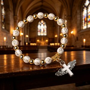 Collier religieux catholique en bois avec perles et croix plaquée argent, en alliage ABS/Zinc, mini perles phosphorescentes, vente en gros, pièce maîtresse - Product Image 4