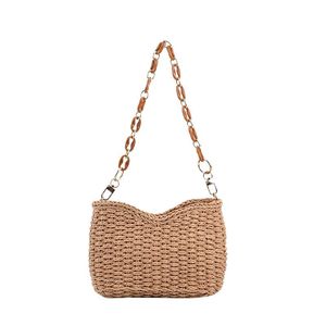 กระเป๋าสะพายไหล่สไตล์ป่าไม้แบบใหม่ปี 2025 สำหรับผู้หญิง สำหรับวันหยุดพักผ่อนที่ชายหาดในฤดูร้อน ลายเรขาคณิต กระเป๋าสานจากฟาง - Product Image 2