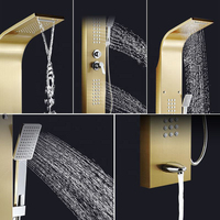 Panneau de douche mural intelligent en acier inoxydable 304 brossé nickel doré, colonnes, jets de spa en cascade, jets de pluie, panneau de douche