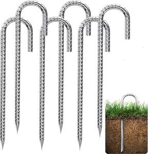 Piquets d'ancrage robustes en métal pour jardin, paysage, clôture, balançoire, outil, avec crochet en J - Product Image 2
