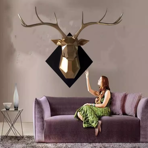 Statua Decorativa per Hotel, Scultura da Parete in Resina Art Deco a Forma di <span class=keywords><strong>Testa</strong></span> di <span class=keywords><strong>Cervo</strong></span> con Corna per Arredamento Casa - Product Image 5
