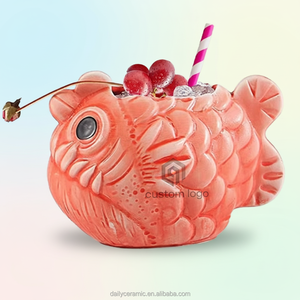 El Yapımı Seramik Balık Şeklinde Tiki Kupa Yenilikçi Pembe Kirpi Balığı Kokteyl Bardağı Bar Malzemeleri Parti Dekoru - Product Image 3