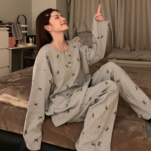 Pyjama pour femmes, vêtements de nuit, printemps et automne, pantalon à manches longues, col rond, pull en tricot imprimé, pyjama de dessin animé, vêtements de maison - Product Image 5