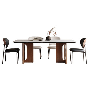 Juego de mesa de comedor rectangular de nogal de 4 piezas, estilo moderno minimalista para comedor - Product Image 5