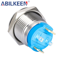 ABILKEEN Bouton poussoir métallique robuste 16 mm 20 A 12 V CC SPST 1NO avec anneau et logo d'alimentation lumineux pour machine industrielle