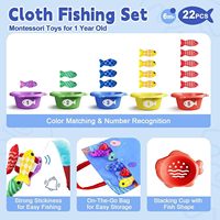 Jeu de pêche Montessori EPT avec poissons en tissu, tasses empilables et tapis de rangement pour tri de couleurs, pour bébés et tout-petits