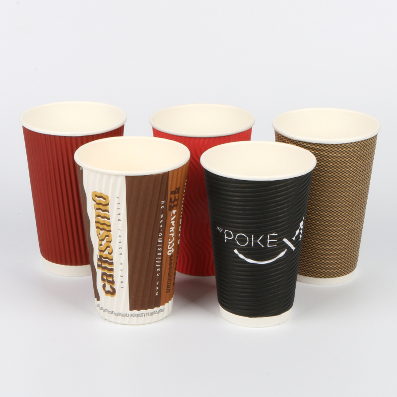 Hot Sale Custom Double Ripple Wall Paper Cup High Quality 12oz Food Beverage Cup Coffee Cup