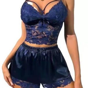 Nouvelle Tenue de Pyjama en Satin Respirant avec Caraco en Dentelle et Short pour l'Été - Product Image 5