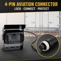 Caméra de recul chauffante anti-buée à écran divisé avec connecteur aviation 4 broches, étanche IP69K, vision nocturne pour camions, bus, camping-cars et remorques