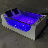 Baignoire autoportante en acrylique pour adultes, écologique, 2 personnes, avec paroi latérale en verre, massage à bulles d'air et oreiller – Offre Spéciale