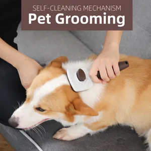 Escova profissional para cuidar de cães e gatos, mecanismo autolimpante com um toque