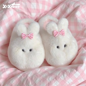 Zapatillas de conejito XIXIXITIAO para niñas, <span class=keywords><strong>zapatos</strong></span> de <span class=keywords><strong>Casa</strong></span> de conejo de felpa suave, bonitos toboganes antideslizantes Rosas y blancos para interiores, cálidos y acogedores para dormitorio - Product Image 1