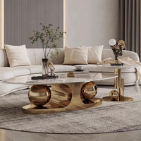 Juego de Mesa de Centro Ovalada de Mármol Moderno con Almacenamiento Ecológico y Diseño Móvil para Sala de Estar y Apartamentos de Hotel