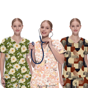 ชุดเครื่องแบบขัดตัวคอวีแขนสั้นสำหรับแพทย์แพทย์ชุดยูนิฟอร์มสำหรับสปารูปสัตว์ดอกไม้สำหรับใช้ในโรงพยาบาล - Product Image 4
