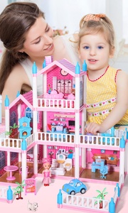 Maison de poupée en plastique rose bricolage avec château amusant Accessoires d'intérieur Faire semblant de jouer Jouets de poupée bébé pour petites filles - Product Image 2