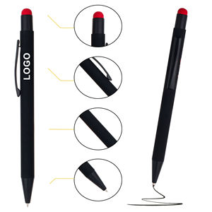ปากกาลูกลื่นโลหะสีดำ 2-in-1 พิมพ์โลโก้ตามสั่ง พร้อมหัวปากกาสไตลัสยางนุ่มสำหรับหน้าจอสัมผัส และเลเซอร์โฆษณา สำหรับเป็นของขวัญ - Product Image 2