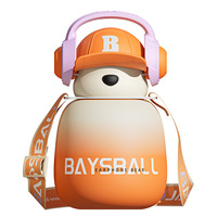 650ml Color degradado lindo auriculares sombrero oso botella de agua plástico niños termo taza con correa para regalo y Deportes
