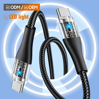 Câble USB-C en cuivre pur à charge rapide 3A personnalisé avec LED pour téléphone portable, ordinateur, appareil photo et batterie externe avec transfert de données