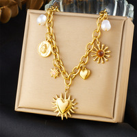 Pendentif multi-éléments PFT très populaire en acier inoxydable, créatures marines, gouttes de fleurs, lune, soleil, collier