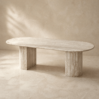 Table à manger ovale en marbre travertin moderne de luxe, finition mate, pour mobilier de salle à manger, personnalisable