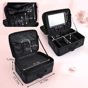 Portable 3 couches grande capacité boîte <span class=keywords><strong>de</strong></span> <span class=keywords><strong>maquillage</strong></span> miroir professionnel grande vanité valise clou Train étui cosmétologie organisateur sac - Product Image 6