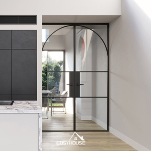 <span class=keywords><strong>Porte</strong></span> intérieure à double vitrage de style <span class=keywords><strong>vintage</strong></span> avec cadre en grille noire, <span class=keywords><strong>porte</strong></span> française en verre trempé transparent pour la maison et le bureau - Product Image 1