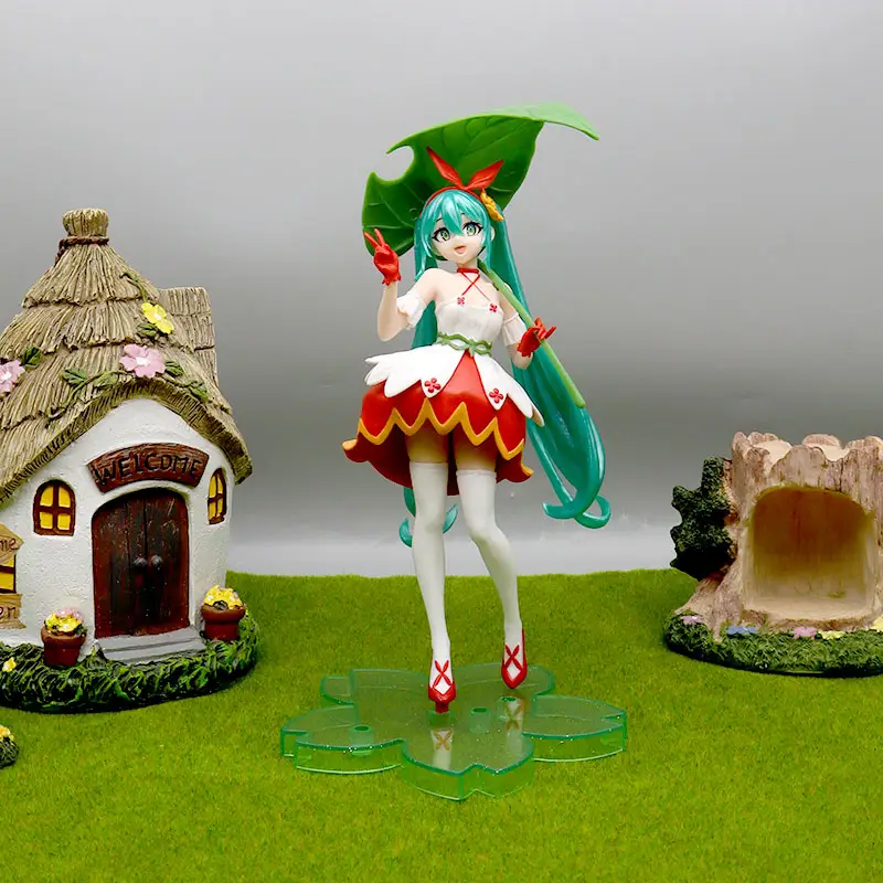 Quente anime menina estatueta 22.5cm folha verde mi ku bela sexi anime menina figura carro decorações anime