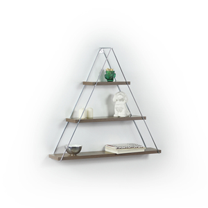 Moset Floating Wall Shelf Triangle Metal Bracket Walnut Chrome <b>Book</b> Display <b>Decorative</b> Rack - Product Image 1