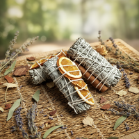 Bundel California White Sage dengan Irisan Jeruk dan Tongkat Kayu Manis untuk Aromaterapi Alami dan Meditasi Udara Segar