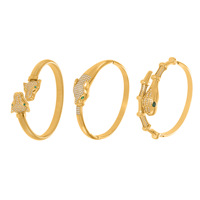 Nouveau bracelet euro-américain à double tête de léopard, bracelet extensible ouvert en acier inoxydable plaqué or véritable 18 carats avec zircon 5A