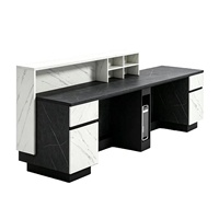 Bureau de direction en panneau ISO E0, papier mélaminé nano allemand, glissières silencieuses, boîte de câblage, grain de pierre gris blanc