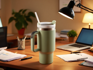 Vaso aislado de 40oz con pajita y mango Taza de viaje de acero inoxidable Frasco de vacío para portavasos de coche - Product Image 2