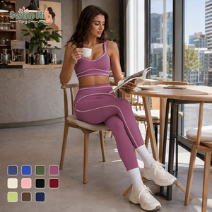 Set di Leggings Yoga Elasticizzati con Logo Personalizzato per Fitness e Sport, Reggiseno Yoga ad Asciugatura Rapida in Spandex, <span class=keywords><strong>Abbigliamento</strong></span> da Pilates per Donne - Product Image 1