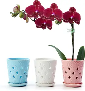 Yisheng Pote de Cerâmica para Orquídeas com Furos e Prato para Aeração e Drenagem Vasos decorativos para Repotting