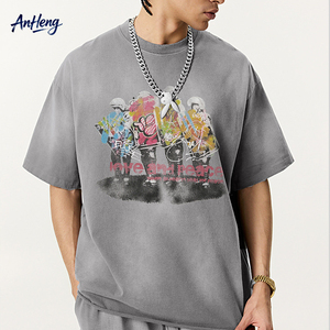 เสื้อยืดคอตตอนหนัก 285 กรัม ทรงหลวม สไตล์วินเทจ พิมพ์ลายกราฟิก สตรีทแวร์ ทรงไหล่ตก สำหรับผู้ชาย รับผลิตตามแบบ OEM - Product Image 1