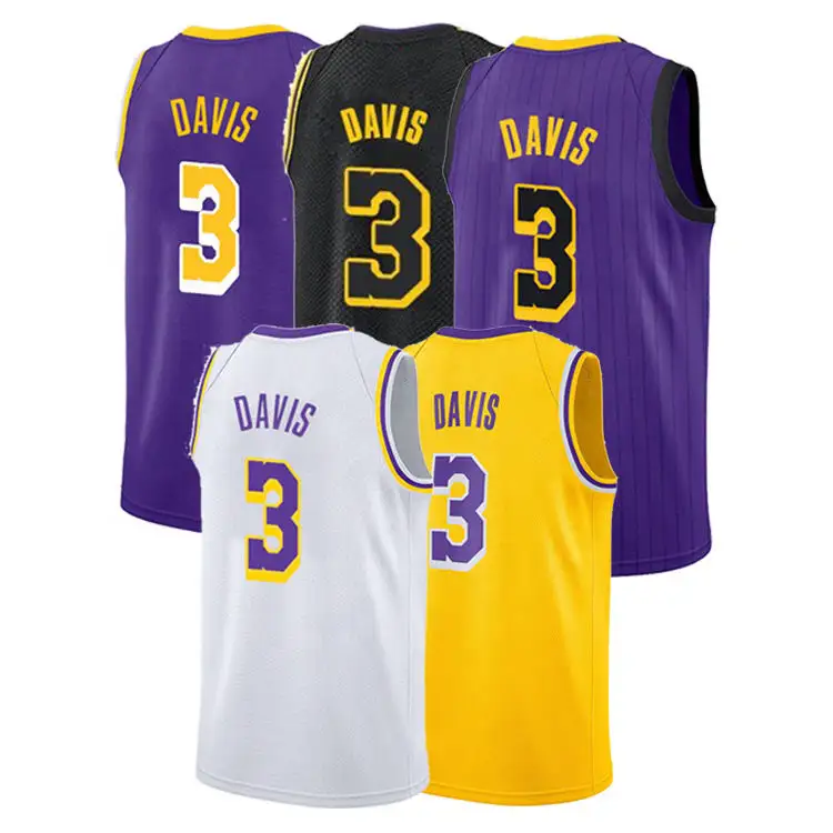 #3 Anthony Davis เสื้อเชิ๊ตผู้ชาย Laker,เสื้อบาสเก็ตบอลเสื้อเจอร์ซีย์เครื่องแบบใส่กลับด้านได้เสื้อวิทยาลัยโลโก้ที่กำหนดเอง