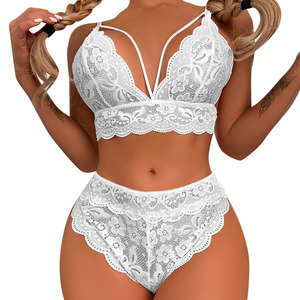 European and American export best-selling sexy lace three-piece see-through lingerie, unlined, low-waisted, backless bra - Product Image 4