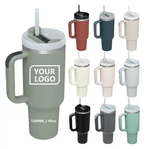 Wanyueji fabbrica Logo personalizzato Quencher Tumbler 40oz tazza 30oz acciaio inox 40oz tazza da esterno-con manico bottiglia di acqua nera