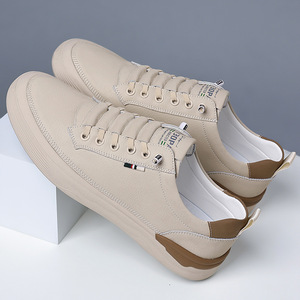 Chilowa Men's Breathable Cowhide Casual Leather Shoes <b>White</b> Sneakers Low <b>Heel</b> Rubber Outsole Leisure Wear - Product Image 2