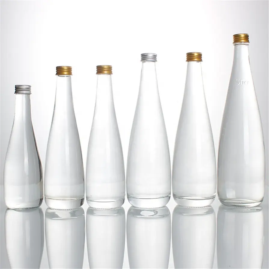 Tear Drop Shape Stock Sprudelndes Quellwasser Fidschi Natürliche leere Soda Glasflaschen 25,4 Unzen