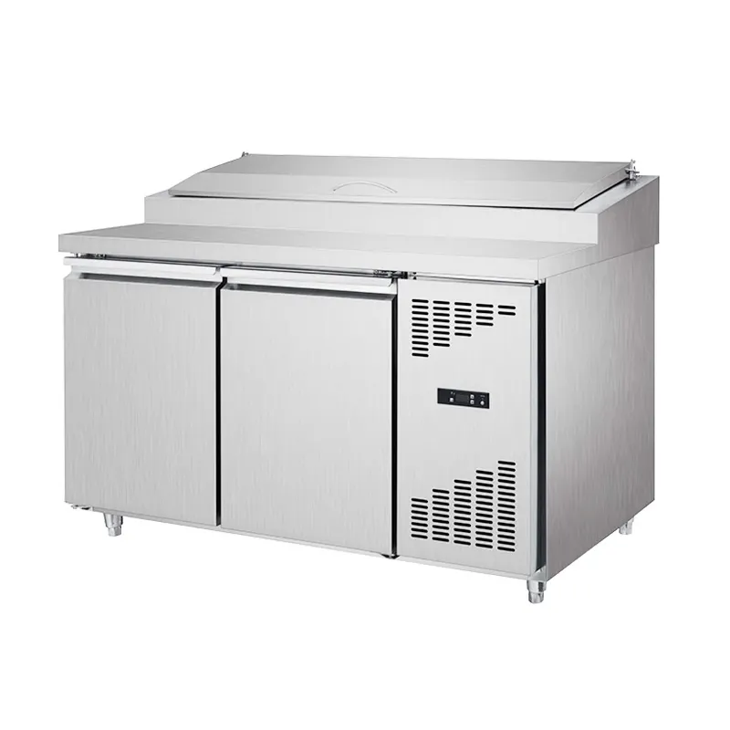 卸売プロフェッショナルステンレス鋼ピザ準備テーブル冷蔵ピザカウンタートップ準備冷蔵庫