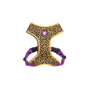 สายรัดอกแบบตาข่ายปรับได้สำหรับสุนัขพร้อมขอบสีม่วงและลายเสือดาว - Product Image 1
