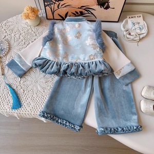 Traditional Chinese Girls Three Piece Set Fleece Lined Vest With Embroidery Party Wear - Product Image 4